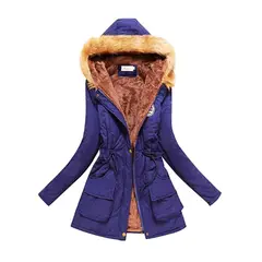 GENERICO - Casaca Azul Abrigo con Capucha Parka Saco Mujer Moda Coreana