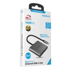 NAZTECH - Cargador MaxDrive 3 Universal USB-C Hub Space Gray