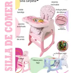 BABY HAPPY - Silla de Comer PANDA 3 EN 1 Rosado plato y lego
