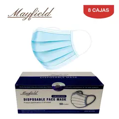 MAYFIELD - Mascarilla quirúrgica 3 capas celeste caja*50und MAYFIELD.Pack 8 cajas
