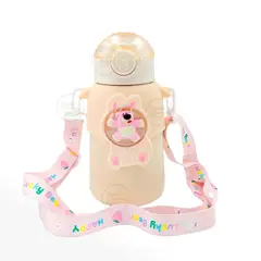 GENERICO - TERMO KAWAI 3D OSITO CON LANGER + STICKER COLOR NARANJA 500 ML