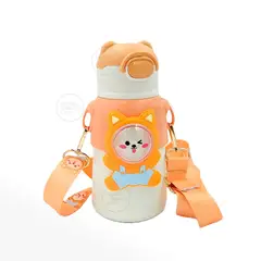 GENERICO - TERMO KAWAI 3D DE ANIMALITOS CON CORREA SIN BPA 520 ML - NARANJA