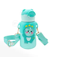 GENERICO - TERMO KAWAI 3D DE ANIMALITOS CON CORREA SIN BPA 520 ML - VERDE