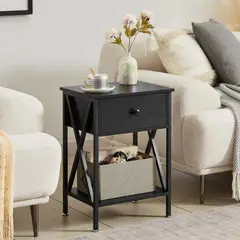 VENTITAS HOME - Velador Mesa de Noche Industrial Kolea Negro