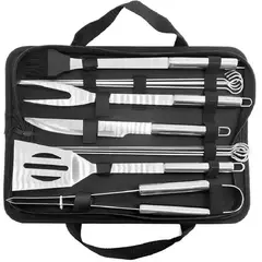 GENERICO - Set de 5 Utensilios Parrilleros Acero Inoxidable con Estuche