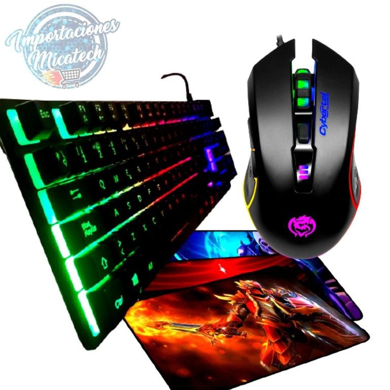 Kit Gamer 3 en 1: Teclado Micronics Semi Neon + Mouse Elektron + Pad