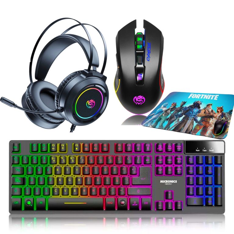 Kit Gamer 4 en 1: Audifono+Teclado Sem Neón +Mouse Elektron +Pad