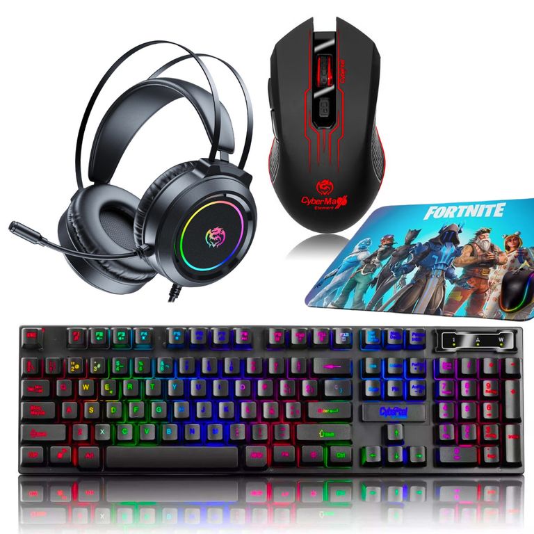 Kit Gamer 4 en 1: Audifono+Teclado Sem Neón +Mouse Element +Pad