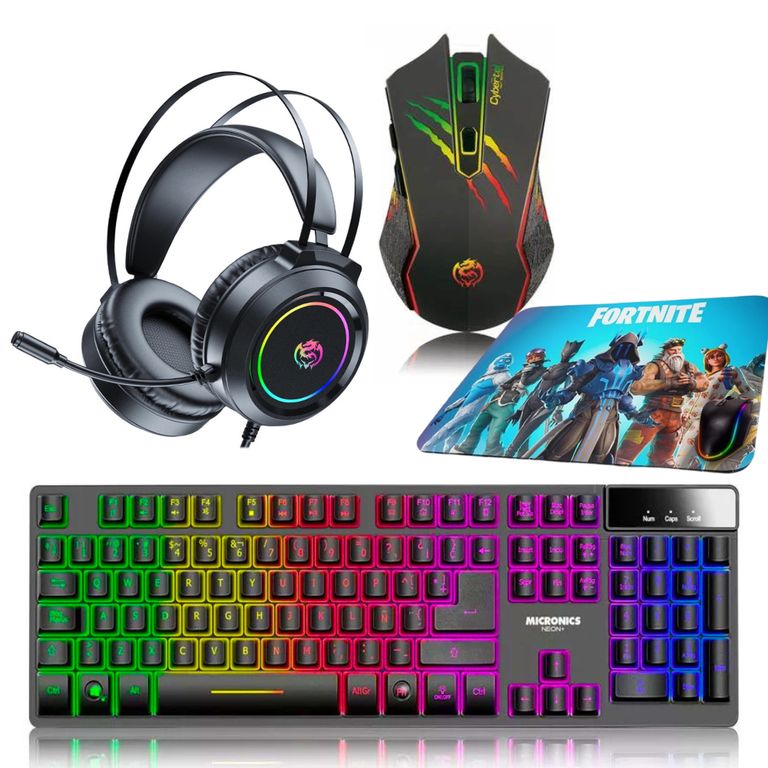 Kit Gamer 4 en 1: Audifono +Teclado Semi Neón +Mouse Sniper + Pad