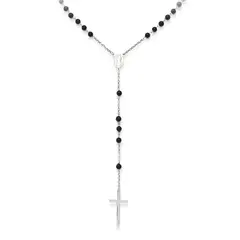 GENERICO - Rosario de Plata con Piedras Ónix AMEN Diseño Italiano Elegante