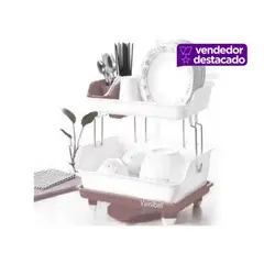 GENERICO - Escurridor de platos 2 niveles con drenaje 100% calidad MARRÓN