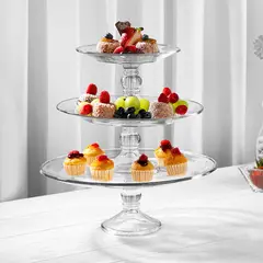 LIBBEY - Fuente de Vidrio con Pie de Tres Pisos Selene 3 Piezas