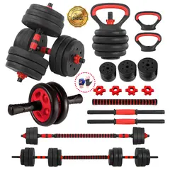 HOLGU - Pesas 20KG Convertible + Rueda + Barra Guantes P-Rusa