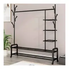 GRETAIL - Perchero Estante Organizador Ropa Zapatos Ruedas FY34 Negro