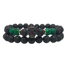 LUCYANA JOYAS Y ACCESORIOS - Juego de Pulsera Hombre Leopardo con Piedra Volcánica y Malaquita