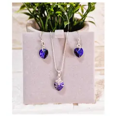 FERNANDA ROMERO JOYAS Y ACCESORIOS - Juego Corazón Tornasolado Púrpura Brillante - Plata nacional y Cristal