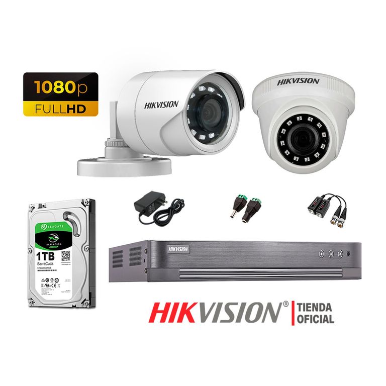 Kit 2 Cámaras Seguridad Full Hd 1080P + Disco 1Tb P2P