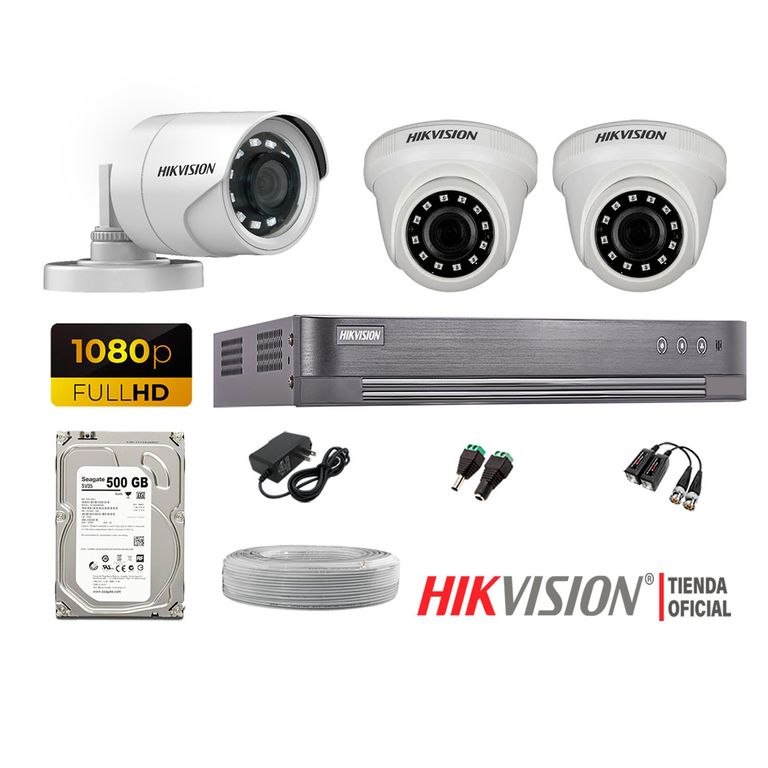 Kit 3 Cámaras Seguridad Full Hd 1080P + Disco 500Gb Completo