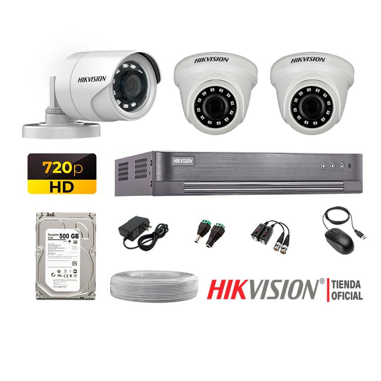 Kit 3 Cámaras Seguridad Hd 720P + Disco 500Gb Completo P2P