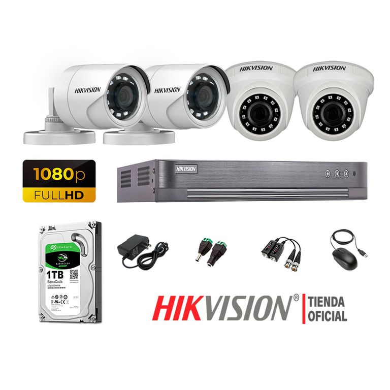 Kit 4 Cámaras Seguridad Full Hd 1080P + Disco 1Tb P2P