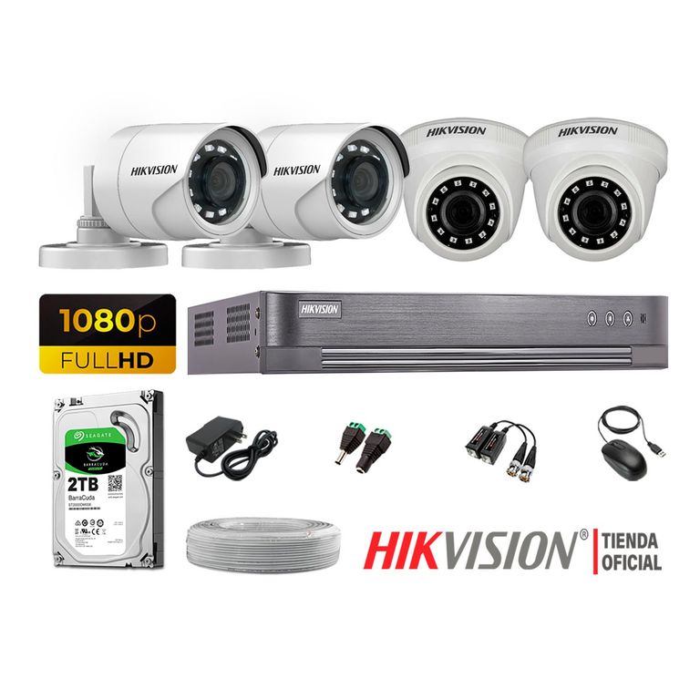 Kit 4 Cámaras Seguridad Full Hd 1080P + Disco 2Tb Completo