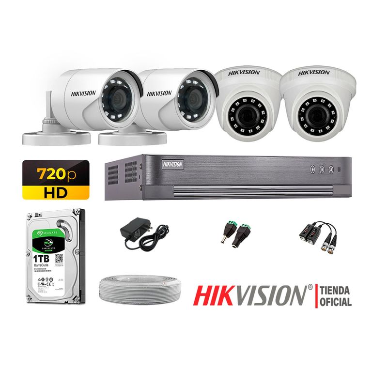 Kit 4 Cámaras Seguridad Hd 720P + Disco 1Tb Completo P2P