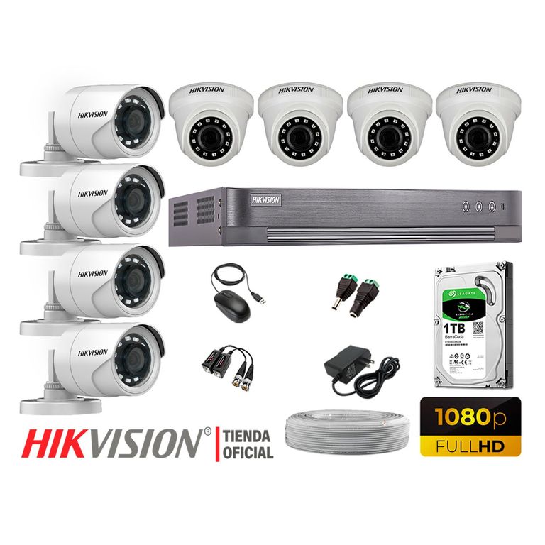 Kit 8 Cámaras Seguridad Full Hd 1080P + Disco 1Tb Completo
