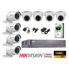 HIKVISION - Kit 8 Cámaras Seguridad Full Hd 1080P + Disco 1Tb Oferta P2P