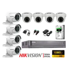 HIKVISION - Kit 8 Cámaras Seguridad Full Hd 1080P + Disco 2Tb Oferta P2P