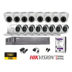 HIKVISION - Kit 16 Cámaras Seguridad Hd 720P + Disco 1Tb Oferta P2P Hdmi