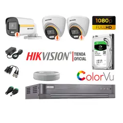 HIKVISION - KIT 3 CÁMARAS SEGURIDAD 1080p COLORVU VISION COLOR 1TB