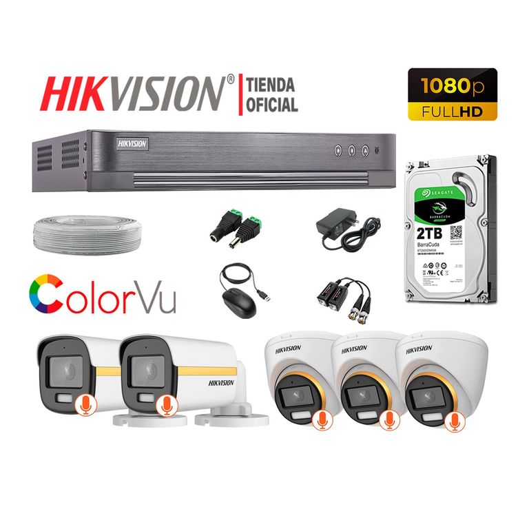KIT 5 CÁMARAS SEGURIDAD FULL HD COLORVU VISION COLOR 2TB