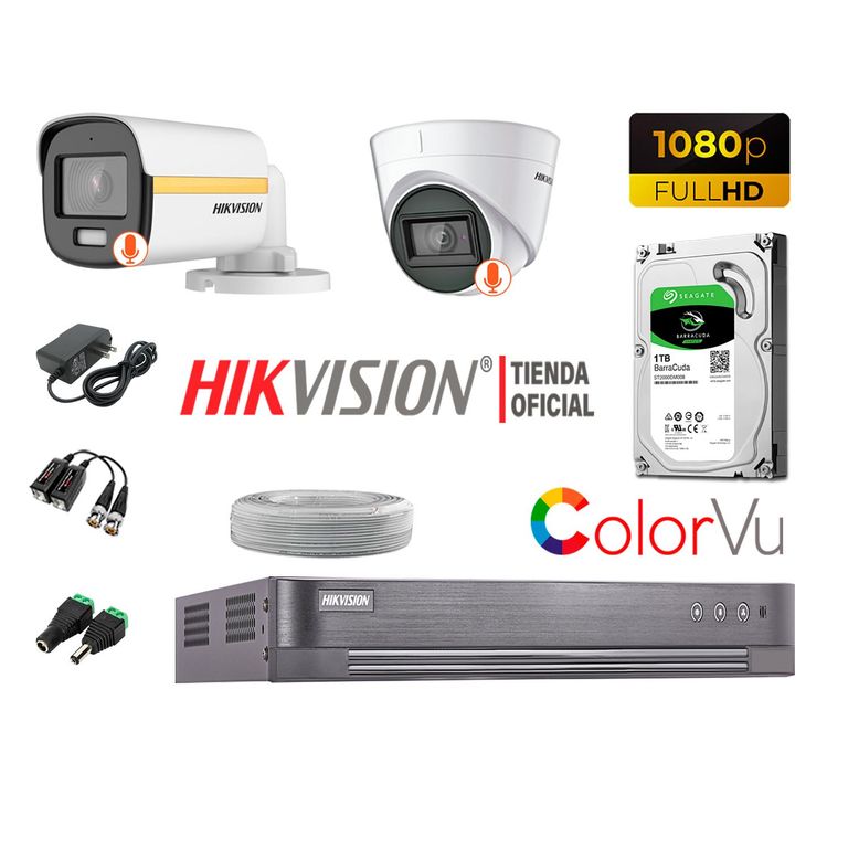 KIT 2 CÁMARAS SEGURIDAD FULL HD 1080p COLORVU VISION COLOR 1TB