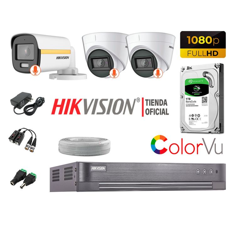 KIT 3 CÁMARAS SEGURIDAD FULL HD 1080p COLORVU VISION COLOR 1TB