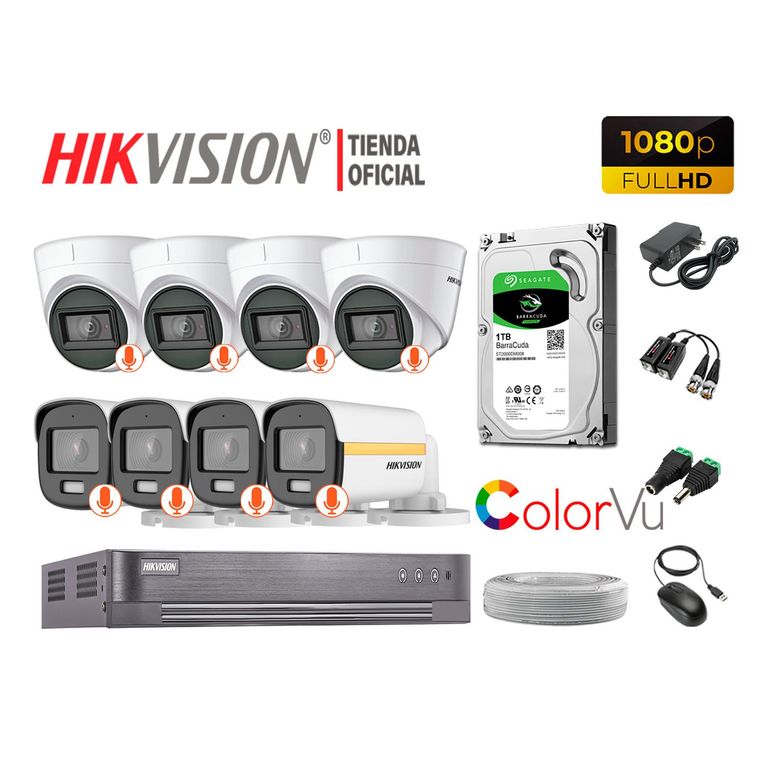 KIT 8 CÁMARAS SEGURIDAD FULL HD 1080p COLORVU VISION COLOR 1TB