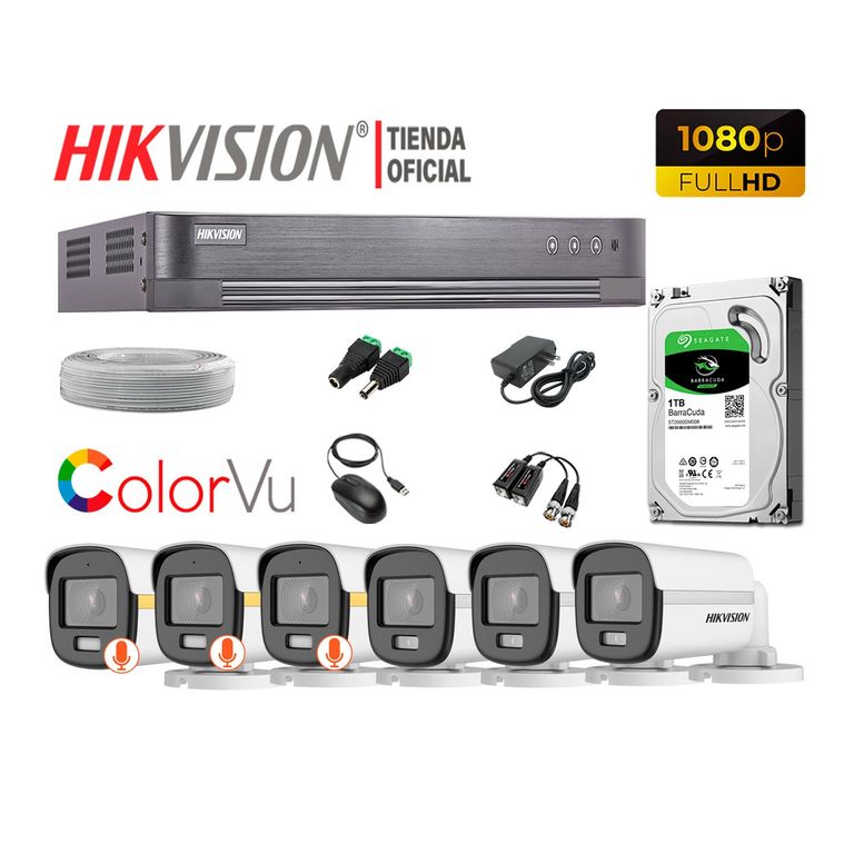 CÁMARAS SEGURIDAD EXTERIOR KIT 6 FULL HD COLORVU NOCHE COLOR 1TB