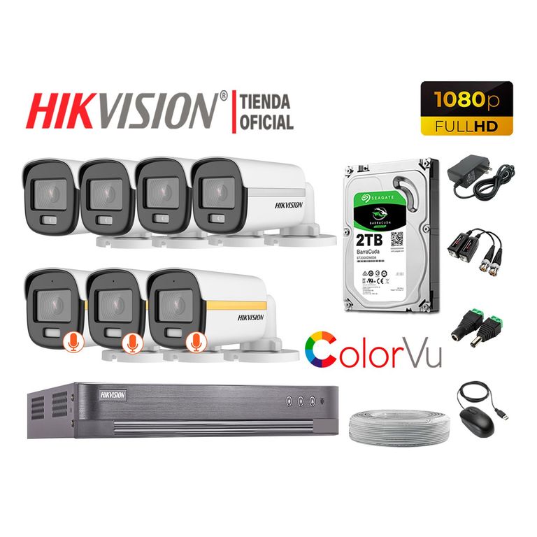 CÁMARAS SEGURIDAD EXTERIOR KIT 7 1080P COLORVU NOCHE COLOR 2TB