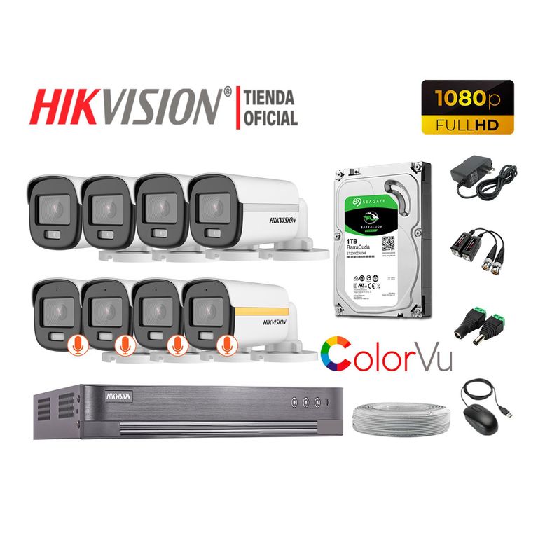 CÁMARAS SEGURIDAD EXTERIOR KIT 8 FULL HD COLORVU NOCHE COLOR 1TB