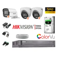 HIKVISION - KIT 3 CÁMARAS SEGURIDAD 5MP COLORVU NOCHE COLOR DISCO 1TB