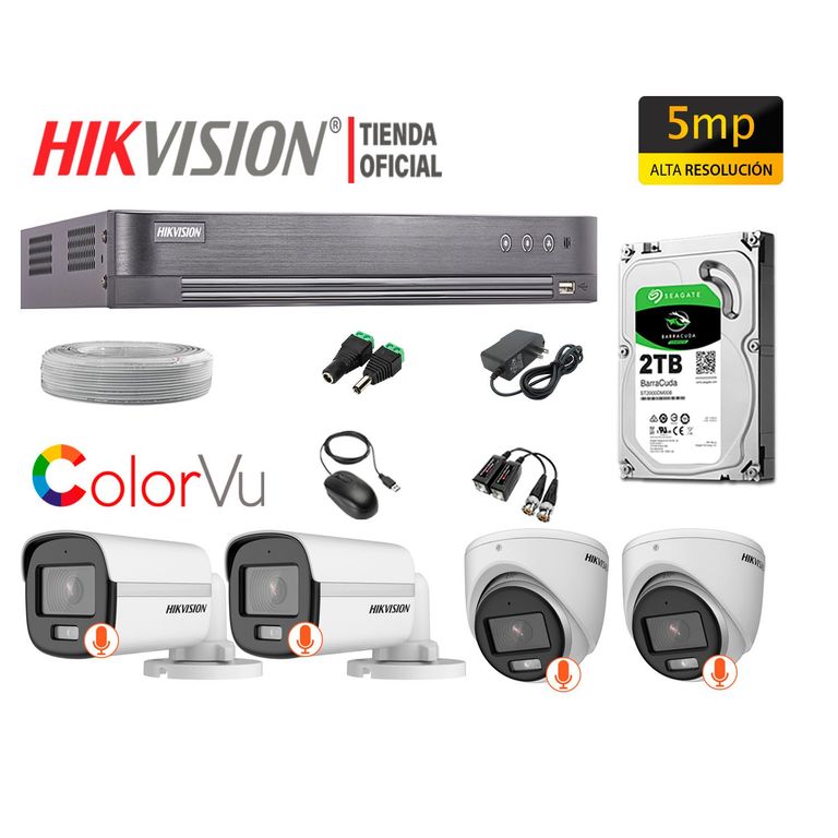 KIT 4 CÁMARAS SEGURIDAD 5MP COLORVU NOCHE COLOR DISCO 2TB