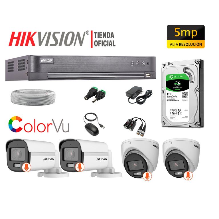 KIT 4 CÁMARAS SEGURIDAD 5MP COLORVU NOCHE COLOR DISCO 1TB