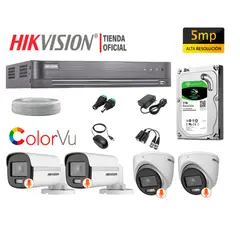 HIKVISION - KIT 4 CÁMARAS SEGURIDAD 5MP COLORVU NOCHE COLOR DISCO 1TB