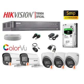 HIKVISION - KIT 5 CÁMARAS SEGURIDAD 5MP COLORVU NOCHE COLOR DISCO 1TB