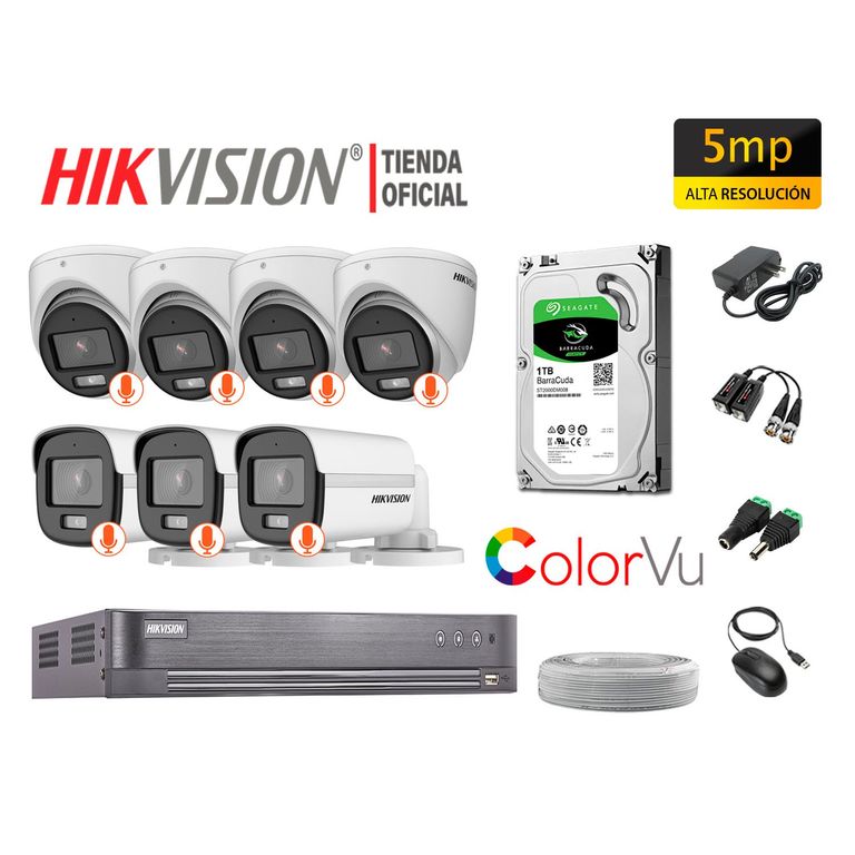 KIT 7 CÁMARAS SEGURIDAD 5MP COLORVU NOCHE COLOR DISCO 1TB