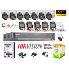 HIKVISION - KIT 12 CÁMARAS SEGURIDAD 5MP COLORVU NOCHE COLOR DISCO 2TB