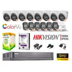 HIKVISION - KIT 14 CÁMARAS SEGURIDAD 5MP COLORVU NOCHE COLOR DISCO 2TB