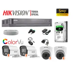 Hikvision - CÁMARAS SEGURIDAD KIT 4 5MP COLORVU NOCHE COLOR DISCO 2TB