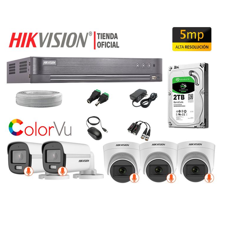 CÁMARAS SEGURIDAD KIT 5 5MP COLORVU NOCHE COLOR DISCO 2TB