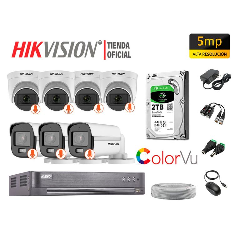 CÁMARAS SEGURIDAD KIT 7 5MP COLORVU NOCHE COLOR DISCO 2TB