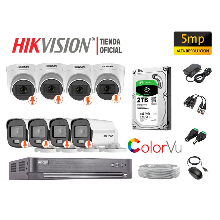 CÁMARAS SEGURIDAD KIT 8 5MP COLORVU NOCHE COLOR DISCO 2TB